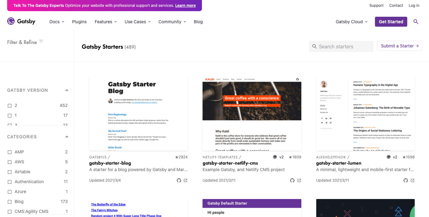GatsbyJSのスターターライブラリ一覧