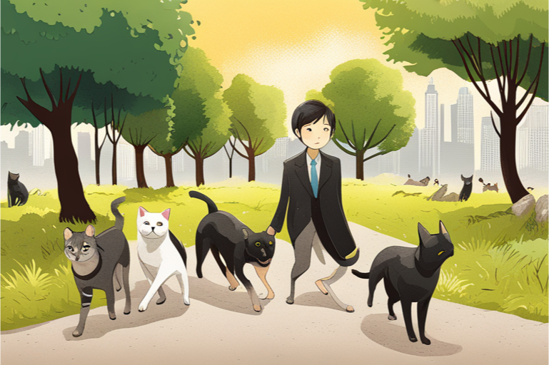 generated image - cats in the park with dogs 1