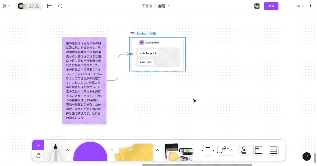 Jambotの結果をFigJamボードに展開する操作デモ